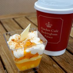 The Garden Cafe - Buckingham Palace - Platinum Jubilee Trifle (£6.50). Tea (£3).