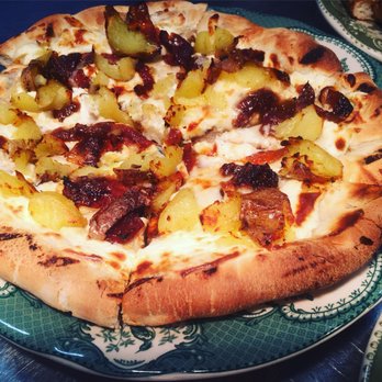 Chef John Yaz - Grilled fresh ricotta Pizza with potato and caramelized onions. - Caterers Near Me