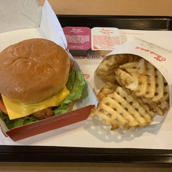 Chick-fil-A - Chicken Sandwich Deluxe (~$5) with Medium Waffle Fries (~$2). - Fast Food Near Me - Sacramento, California Chick-fil-A - Chicken Sandwich Deluxe (~$5) with Medium Waffle Fries (~$2). - Fast Food Near Me - Sacramento, California
