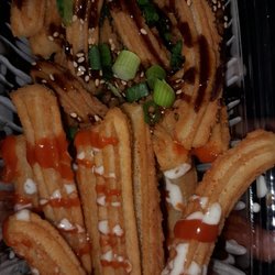 Chevron - Chirros fries... half Buffalo and half teriyaki. The Buffalo ones are really good but could use a little more sauce.!