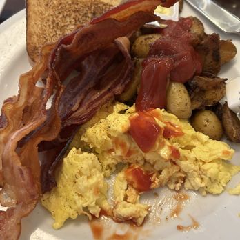 Aviation Grill - The All American breakfast with bacon. - New American Near Me - Newark, New Jersey