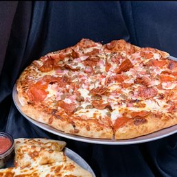 a pizza with pepperoni and cheese