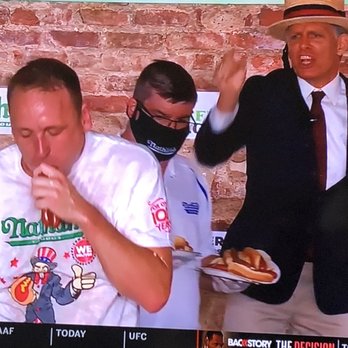 Nathan's Hot Dog Eating Contest - Joey sets New World Record of 75 dogs & buns in 10 mins. - Hot Dogs Near Me - Brooklyn, New York Nathan's Hot Dog Eating Contest - Joey sets New World Record of 75 dogs & buns in 10 mins. - Hot Dogs Near Me - Brooklyn, New York