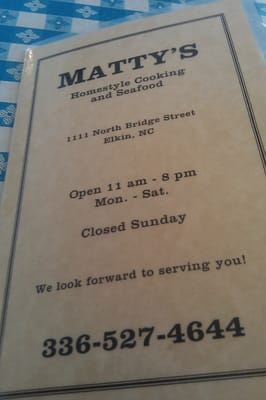 Menu photo 3 Matty's Restaurant Elkin, NC Menu photo 3 Matty's Restaurant Elkin, NC