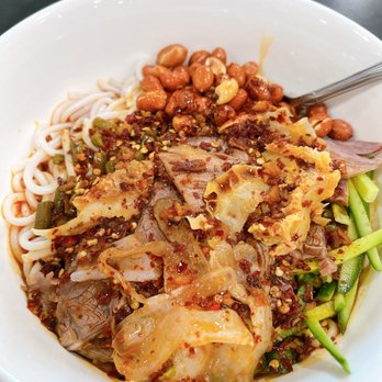 Hometown Kitchen - Heng Yang  style rice Noodle, the sour bean with the chili oil ! I would say they're the best matched with the rice noodles! - Chinese Near Me - Milpitas, California