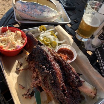 Cypress Trail Hideout - Huge smoked beef rib, coleslaw and baked potato - Smokehouse Near Me - Cypress, Texas