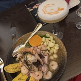 Shrimp ceviche and Pisco sour Shrimp ceviche and Pisco sour