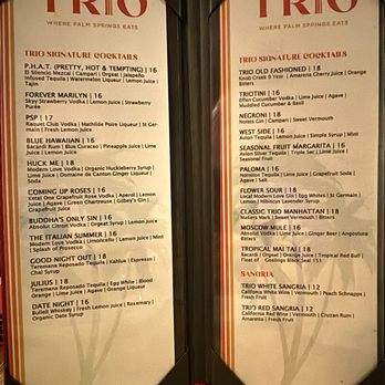 Trio Restaurant - Cocktail Menu (as of our 8/1/25 visit) - New American Near Me - Palm Springs, California Trio Restaurant - Cocktail Menu (as of our 8/1/25 visit) - New American Near Me - Palm Springs, California