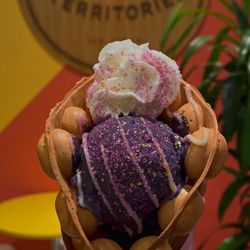 New Territories Ice Cream - Bubble waffle with ube crunch ice cream