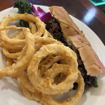 The Public Grill Beer And Wine Bar - Steak and cheese w/onion rings - Italian Near Me - Mesa, Arizona