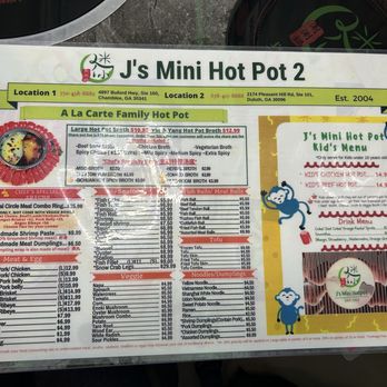J's Mini Hot Pot - Menu as of May 2024 - Chinese Near Me - Duluth, Georgia