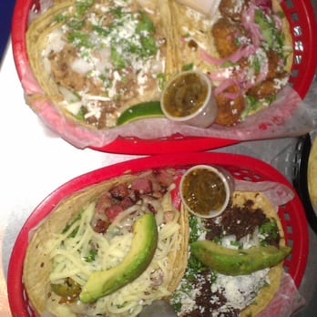 Torchy's Tacos - Green Chili Pork, Baja Shrimp, Crossroads and Democrat. (Left to right, top to bottom) - Tex-Mex Near Me - Houston, Texas Torchy's Tacos - Green Chili Pork, Baja Shrimp, Crossroads and Democrat. (Left to right, top to bottom) - Tex-Mex Near Me - Houston, Texas