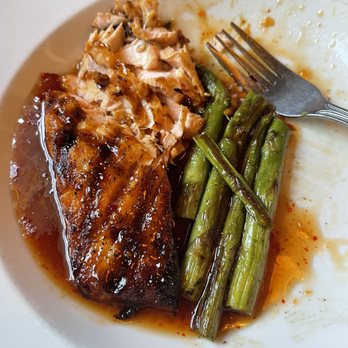 Chubby Trout - Grilled salmon with sweet chile glaze and asparagus. Delish. - Seafood Near Me - Elkhart, Indiana Chubby Trout - Grilled salmon with sweet chile glaze and asparagus. Delish. - Seafood Near Me - Elkhart, Indiana