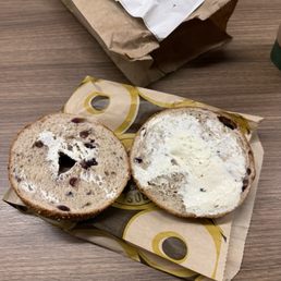 Blueberry bagel with "shmear". Blueberry bagel with "shmear".