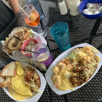 The Greenery Cafe - All three breakfasts that we ordered, and some drinks. - Breakfast & Brunch Near Me - Ogunquit, Maine