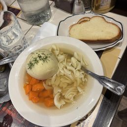 Matzo ball soup with challah