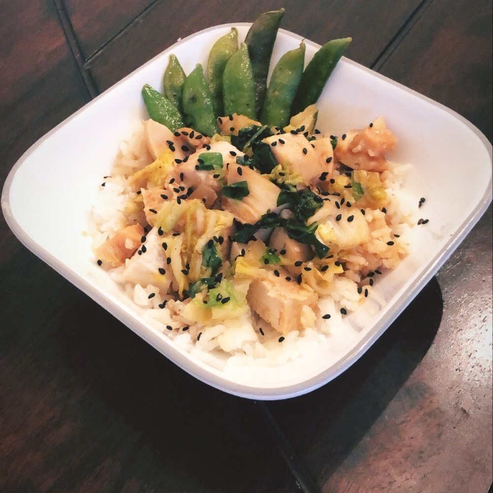 Chicken and vegetable stir fry with rice Chicken and vegetable stir fry with rice