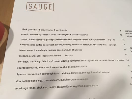 Menu photo 4 Gauge Brisbane, QLD