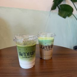 Pandan bac siu, matcha latte Pandan bac siu, matcha latte