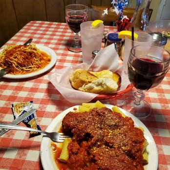The Italian Kitchen - Rigatoni with red sauce and a glass of red wine - Salad Near Me - El Paso, Texas