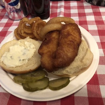 Quatman Cafe - Fish sandwich, onion rings & soda pop for $8 - Burgers Near Me - Mason, Ohio