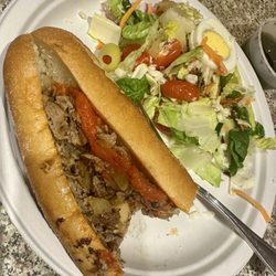 Sicilian Delite Pizzeria & Ristorante - Cheesesteak and a Garden salad. The beef cheesesteak was delicious and flavorful, the roll could have been filled fuller with meat