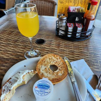 Park Pantry - Mimosa with bagel and cream cheese. - American Near Me - Long Beach, California Park Pantry - Mimosa with bagel and cream cheese. - American Near Me - Long Beach, California