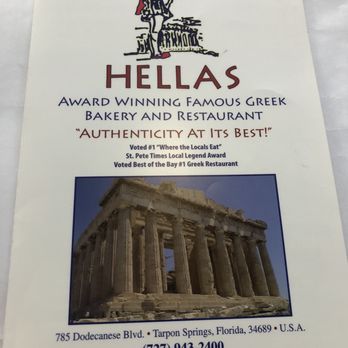 Hellas Restaurant - Front of the menu - Bakeries Near Me - Tarpon Springs, Florida Hellas Restaurant - Front of the menu - Bakeries Near Me - Tarpon Springs, Florida