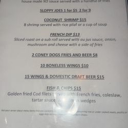 XO Sports Bar and Grill - Saturday menu