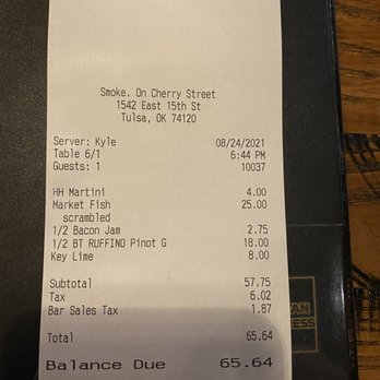 Smoke on Cherry Street - They split the check for us! Thank you! - New American Near Me - Tulsa, Oklahoma Smoke on Cherry Street - They split the check for us! Thank you! - New American Near Me - Tulsa, Oklahoma