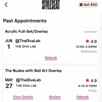 The Diva Lab - Full set on Friday & entire new full set on Wednesday? Didn't pay two deposits so why two appointments? Proof they changed services. - Nail Salons Near Me - Garden City, New York