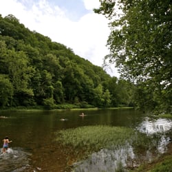 Greenbrier River Trail State Park - The Greenbrier River at Renick, with people swimming in it on a hot day in June. This is right off the trail.