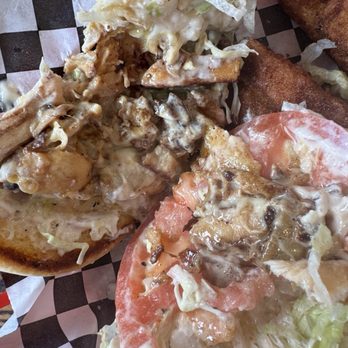 The Burger Den - Chicken thigh sandwich with overloaded sauce. It came with cheese but I removed it because it wasn't melted. - Food Delivery Services Near Me - Aberdeen, Washington The Burger Den - Chicken thigh sandwich with overloaded sauce. It came with cheese but I removed it because it wasn't melted. - Food Delivery Services Near Me - Aberdeen, Washington