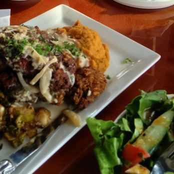 Copper Kettle - Pretzel crusted pork chop--so good--with sweet potatoes and brussel sprouts. The sweet potatoes were like dessert almost. - Burgers Near Me - Dubuque, Iowa