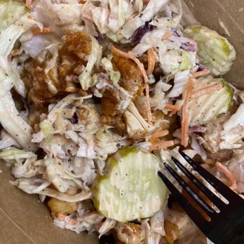 Chicken Fire - Fries topped with tenders, pickles, and slaw! - Chicken Shop Near Me - Orlando, Florida Chicken Fire - Fries topped with tenders, pickles, and slaw! - Chicken Shop Near Me - Orlando, Florida