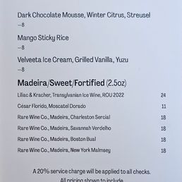 Dessert menu