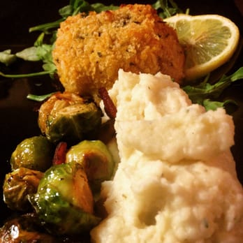 ZiL Catering - Shrimp & Crab Cakes served with Bacon and Garlic Brussels and a side of Mashed Cauliflower - Caterers Near Me ZiL Catering - Shrimp & Crab Cakes served with Bacon and Garlic Brussels and a side of Mashed Cauliflower - Caterers Near Me
