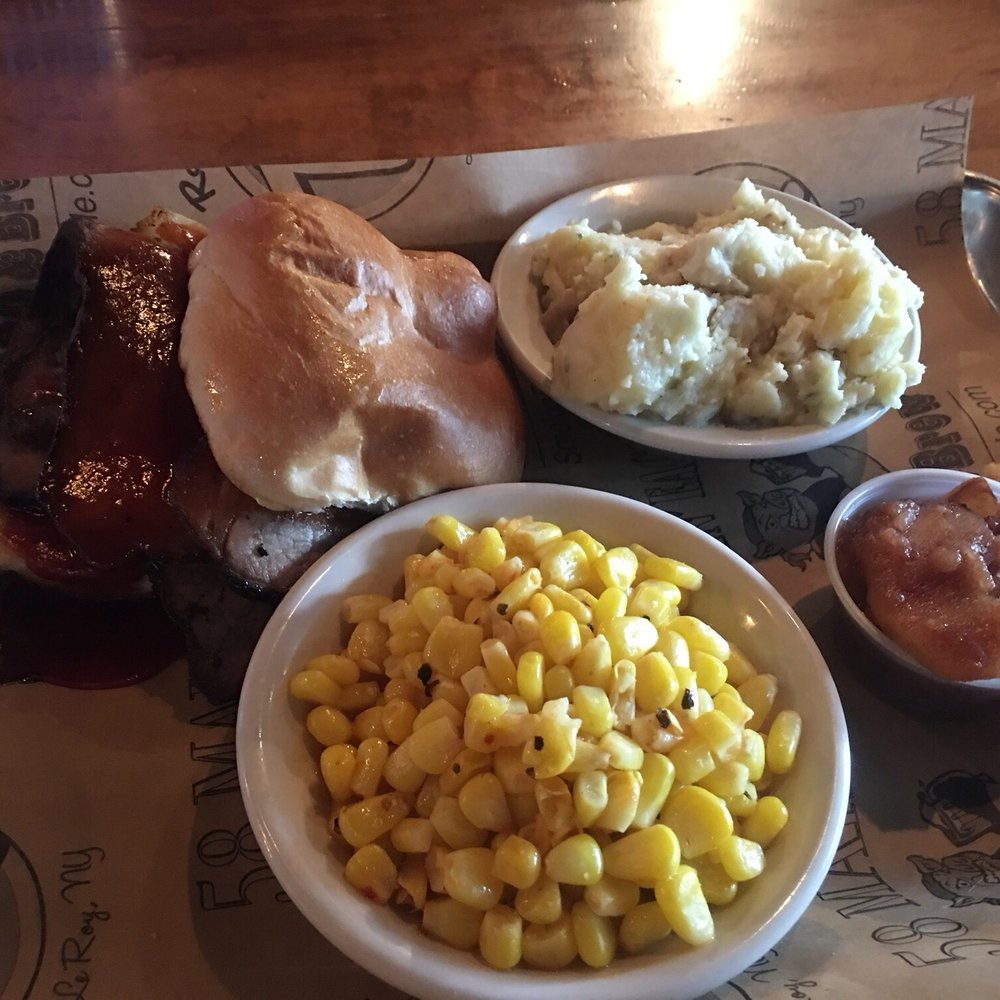 Beef brisket, Garlic mashed taters, sweet apples Cajun corn