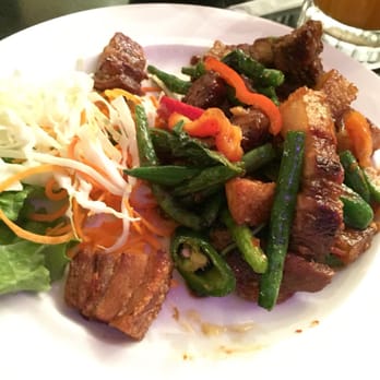 Sisters Thai - Crispy pork belly with basil & chili. On the street food board. Must try! - Thai Near Me - Fairfax, Virginia Sisters Thai - Crispy pork belly with basil & chili. On the street food board. Must try! - Thai Near Me - Fairfax, Virginia