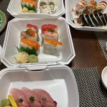 PK Sushi - Nigiri Hamachi (1 missing it tasted great!) Rainbow rolls California roll - Sushi Bars Near Me - Rocklin, California PK Sushi - Nigiri Hamachi (1 missing it tasted great!) Rainbow rolls California roll - Sushi Bars Near Me - Rocklin, California