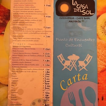 La Casa Del Sol - Menue back page 2015/11 - Cafes Near Me - Santiago, RM