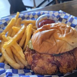 Fried chicken sandwich w fries $15