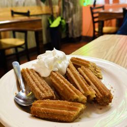 Fiesta Mexican Grill - churros with chocolate filling were insanely good, couldn't stop eating them (10/2026)