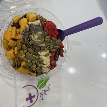 Movita Juice Bar - Vita-Bowl Organic, fair trade açai topped with strawberry, mango, banana, granola, and pumpkin seeds I added chia seeds. - Juice Bars & Smoothies Near Me - Anaheim, California Movita Juice Bar - Vita-Bowl Organic, fair trade açai topped with strawberry, mango, banana, granola, and pumpkin seeds I added chia seeds. - Juice Bars & Smoothies Near Me - Anaheim, California