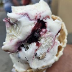 Bruster's Real Ice Cream - Black Raspberry Cheesecake! Loaded with jam. Housemade waffle cone. Delish!