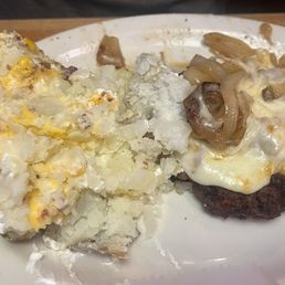 My husband already smushed up his potato, but this is Road Kill without mushrooms.