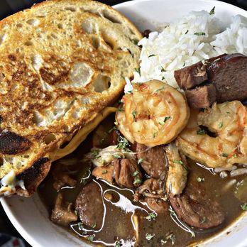 Lamors Creole Kitchen - Nola special Seafood gumbo with grilled cheese - Personal Chefs Near Me Lamors Creole Kitchen - Nola special Seafood gumbo with grilled cheese - Personal Chefs Near Me