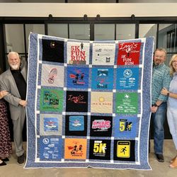 Milissa's T-shirt Quilts - www.imashome.com 5k fun run t-shirt quilt.  10 years of fun runs to help sponsor orphaned children.