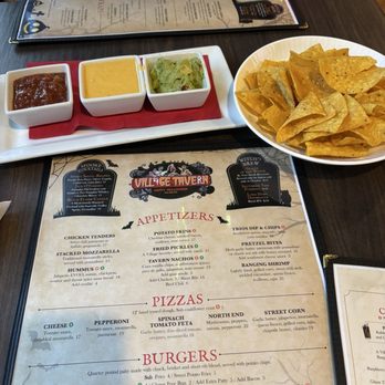Village Tavern - Chips and trio appetizer - American Near Me - Salem, Massachusetts