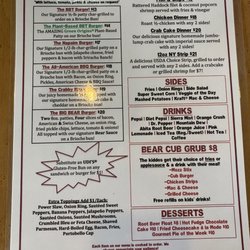 Black Bear Tavern and Restaurant - Menu back 01/02/23